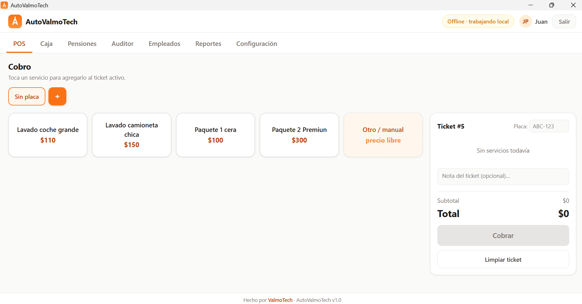 AutoLavado POS — pantalla de cobro
